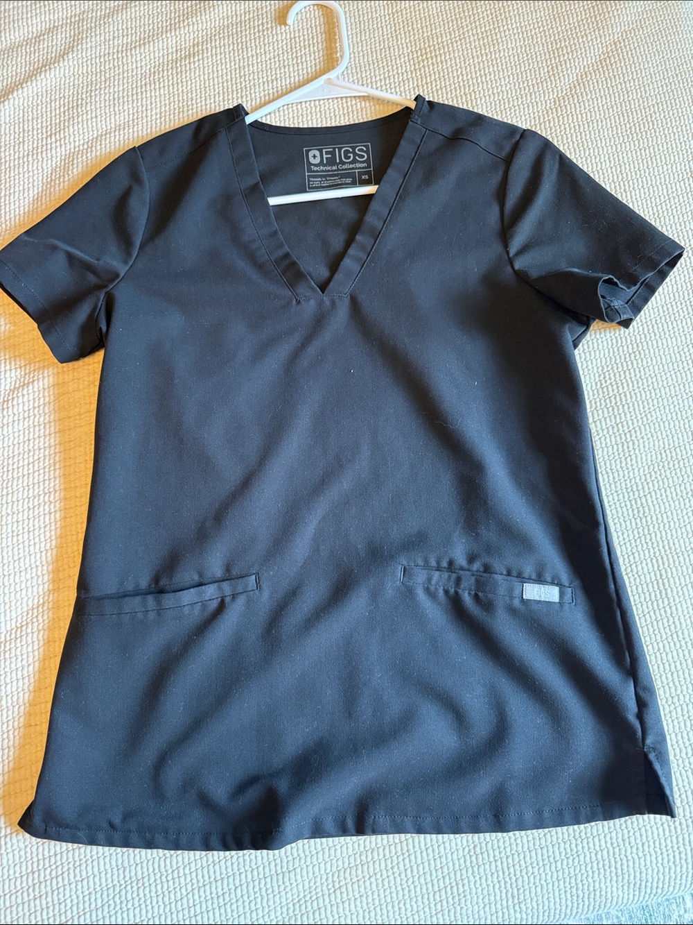 Figs Black V-Neck Medical Scrub Top